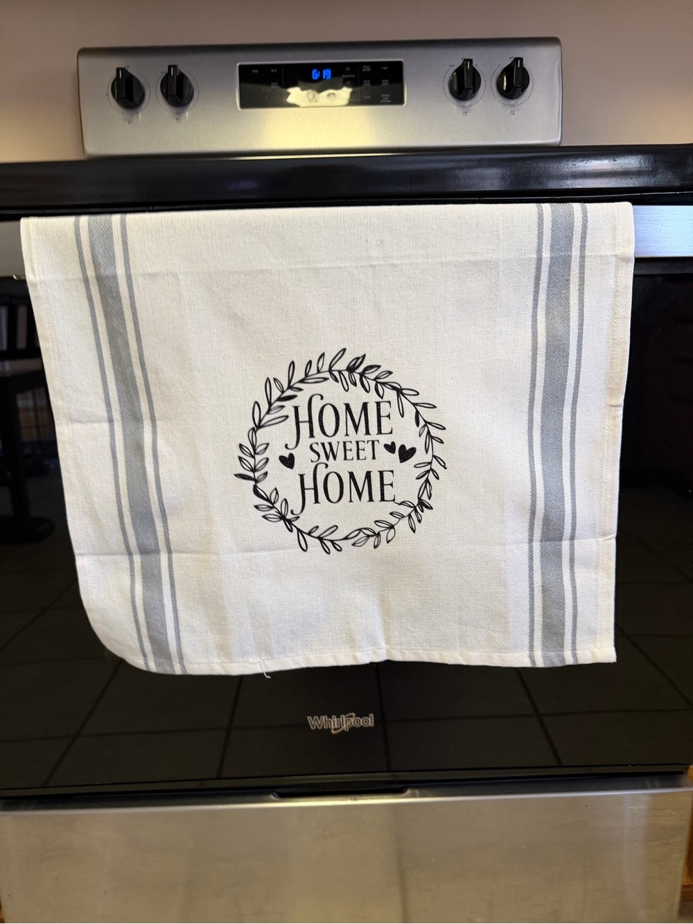 HOME SWEET HOME Cotton Kitchen Towel - White with Gray Stripes